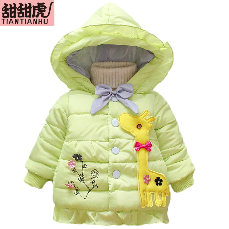 Зимнее пальто для маленьких девочек с цветочным принтом; куртки; Верхняя одежда для младенцев; милое зимнее пальто с капюшоном и жирафом для новорожденных; Одежда для девочек; одежда для детей