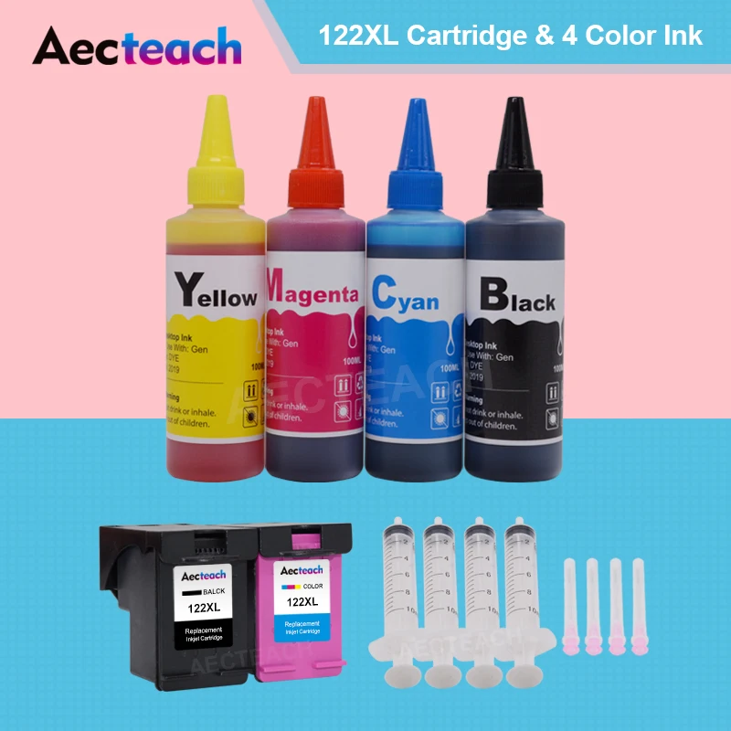 

Aecteach Remanufacture Ink Cartridge for HP 122XL for HP Deskjet 1000 1050 2000 2050s 3000 3050A Printers + 400ml Printer Ink