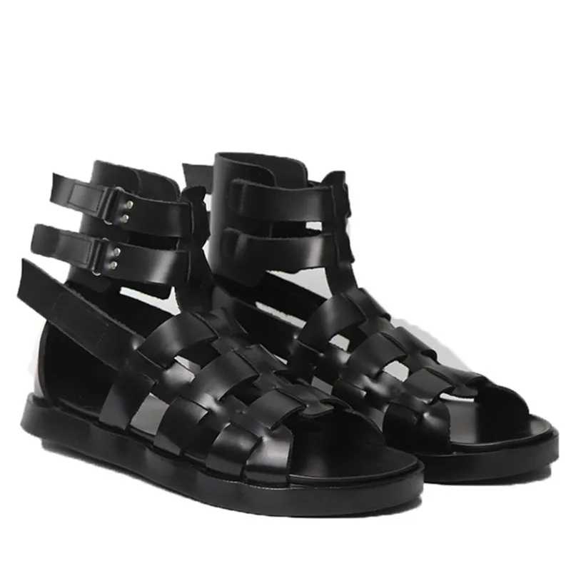 

New Personalized Roma Gladiator Genuine Leather Sandals high top model Weave leather buckle strap sandals