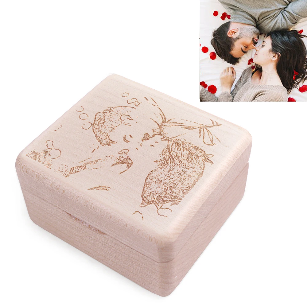 

Handmade Nature wood customized photo Elfen Lied music box diy special souvenir gift box, birthday wedding Christmas gifts