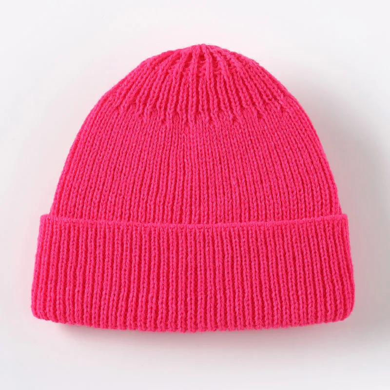 Skullcap зимние шапочки для женщин и мужчин, однотонные вязаные шапки унисекс, женские мягкие эластичные лыжные теплые короткие шапки Skullies - Цвет: rose red