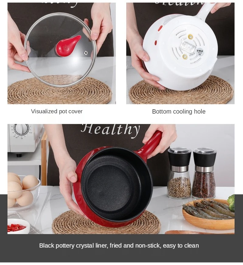 Multifunctional Electric Cooker Hotpot Mini Non-stick Food Noodle Cooking Skillet Egg Steamer Soup Heater Pot Frying Pan EU 6