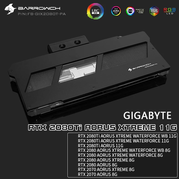 Black - mode 1 Barrowch воды использовать блок для GIGABYTE RTX2080Ti AORUS XTREME 11G/WATERFORCE WB 8G/полное покрытие GPU Блок/5В 3PIN заголовок A-RGB - Цвет лезвия: Black - mode 1