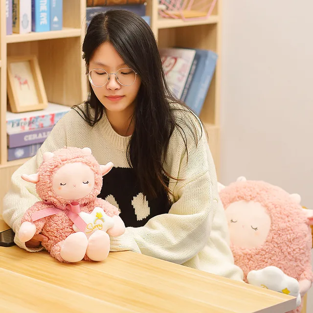 Almohada de peluche de oveja rosa para niños y niñas, juguete de felpa suave de oveja rosa de 35-78cm, regalo de cumpleaños para el Día de San Valentín 4