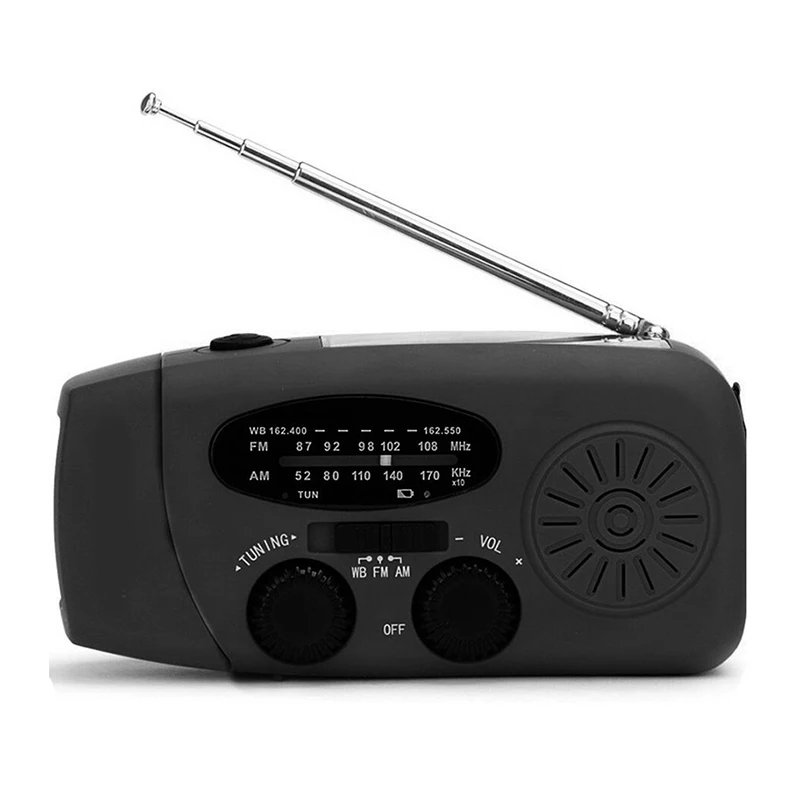 Ręczna korba Radio 3D Light - Latarka 1000mAh Power Bank Ładowarka USB Przenośne radio słoneczne AM/FM Radio pogodowe NOAA