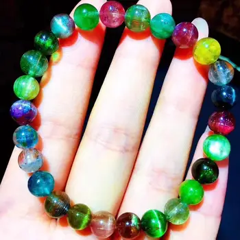 

Certificate Natural Colorful Tourmaline Quartz Rainbow Bracelet 7.5mm Clear Round Beads Cat Eye Women Men Tourmaline AAAAAAA