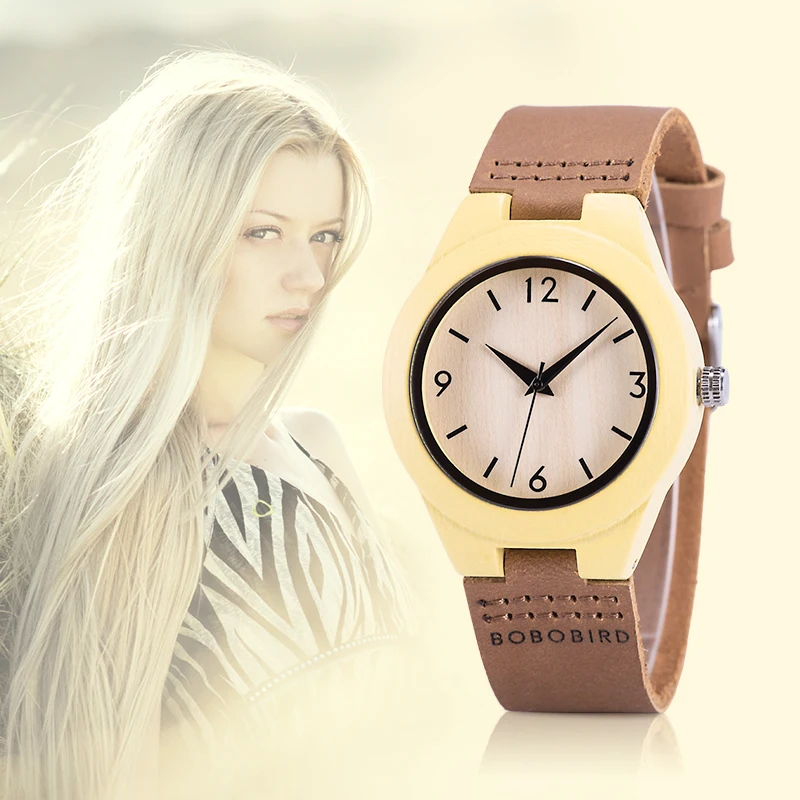 Женские кварцевые наручные часы BOBO BIRD Wood в деревянной подарочной коробке Прямая