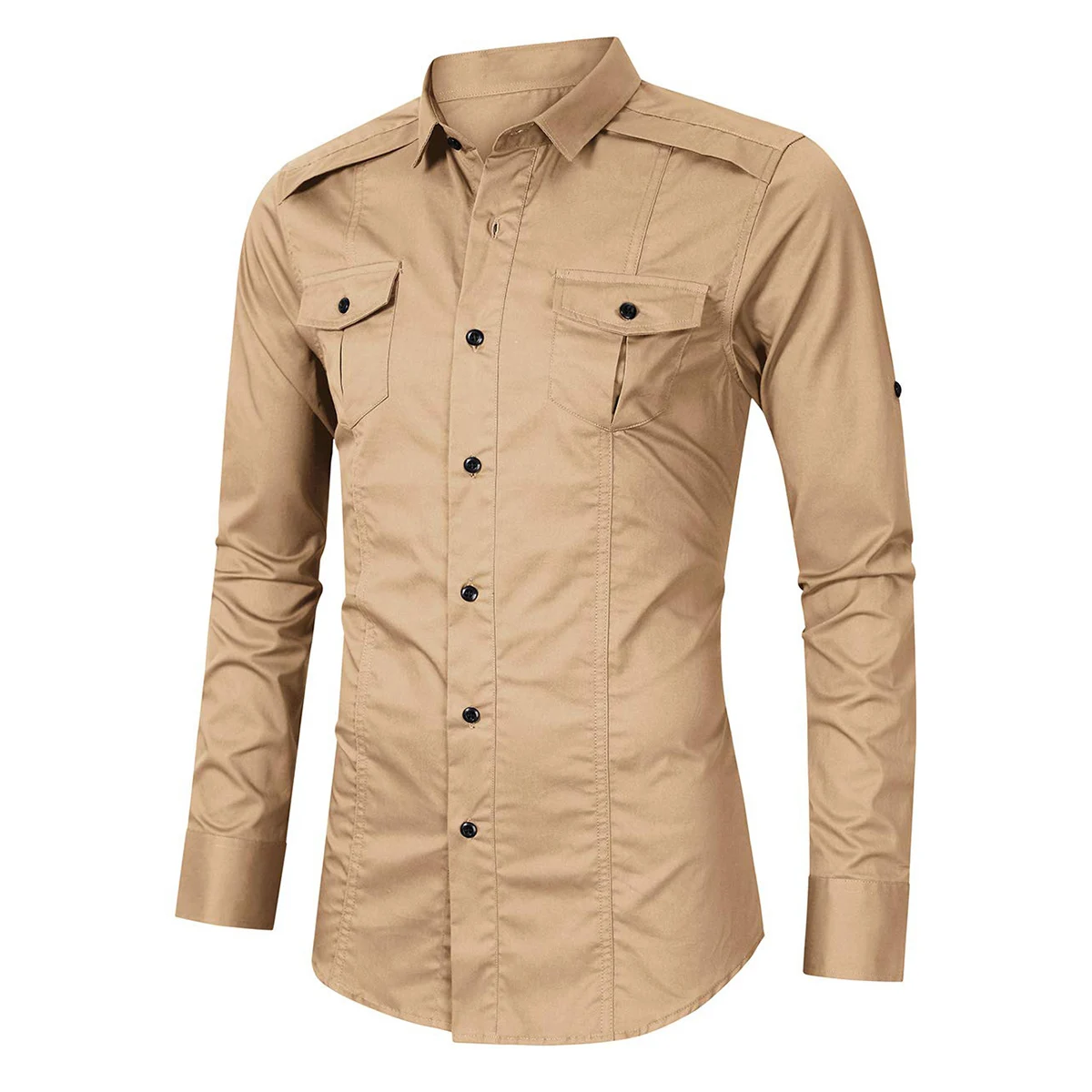 

2020 Fashion Men s Shirt Solid Color Turn-Down Collar Long Sleeve Shirt Men s Tops Black/Khaki/Army Green/Grayish Blue Shirts