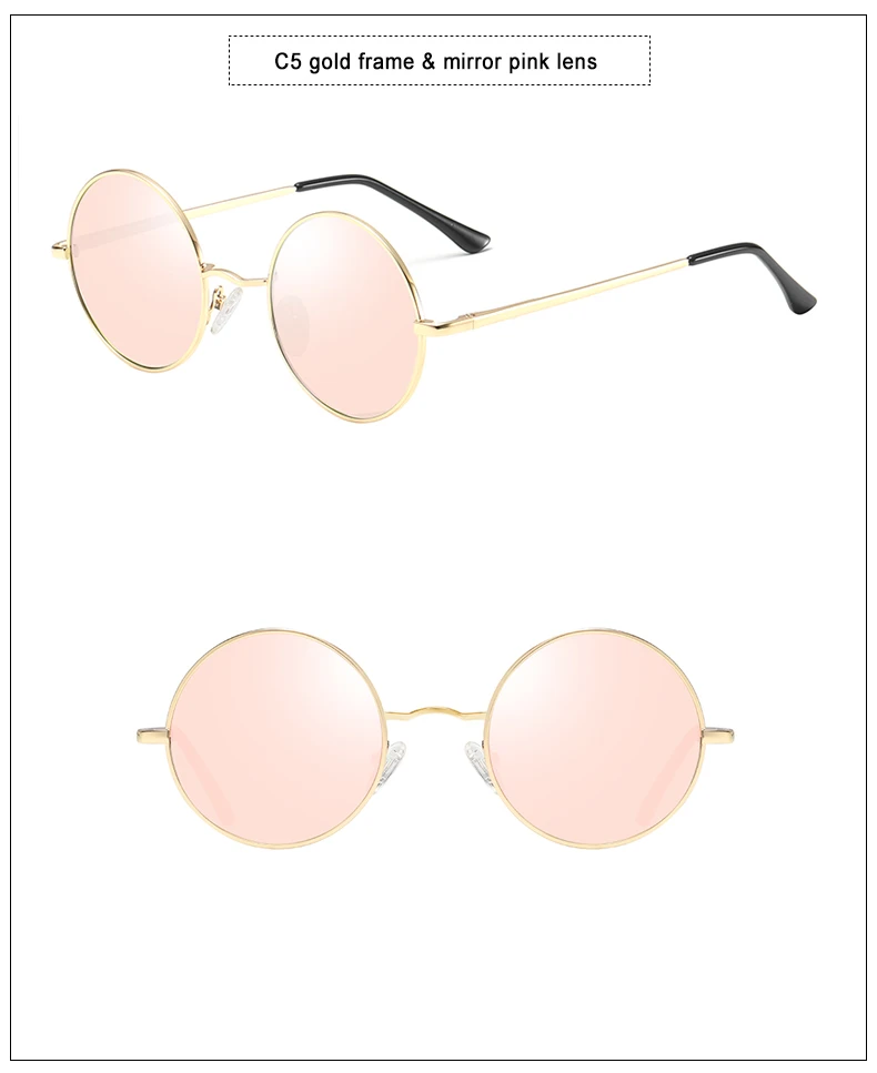 Круглые очки солнцезащитные женские круглые поляризационные солнцезащитные очки для мужчин и женщин UV400 Винтажные Солнцезащитные очки для вождения мужские Брендовые очки с коробкой sunglasses women men - Цвет линз: mirror pink