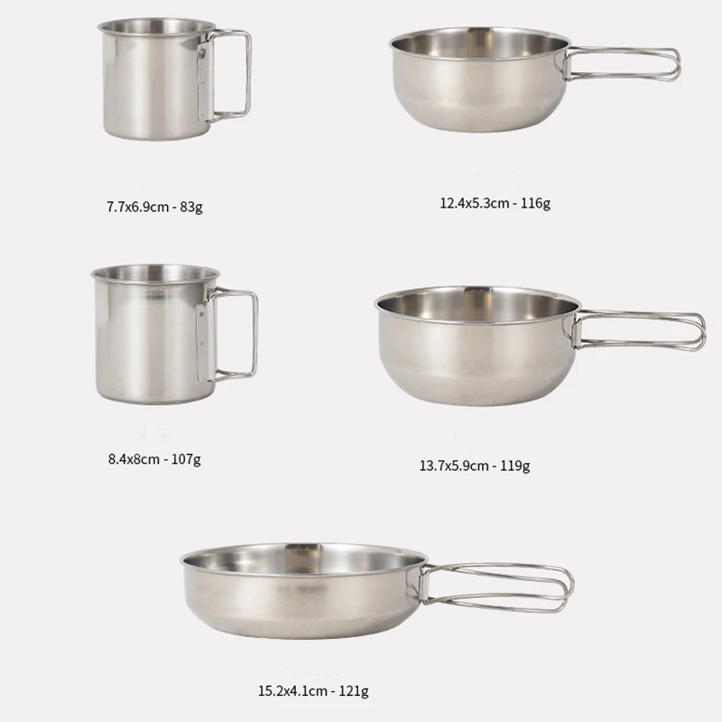 Ultralight Stainless Steel Camping Cookware 5piece Cup and Bowl