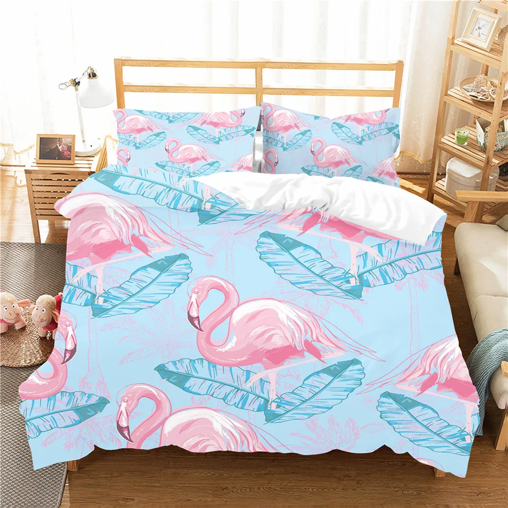 

Duvet Cover Sets 3D Pink Flamingo Printed Home Textile with Pillowcases Bedding Linen King Queen Size