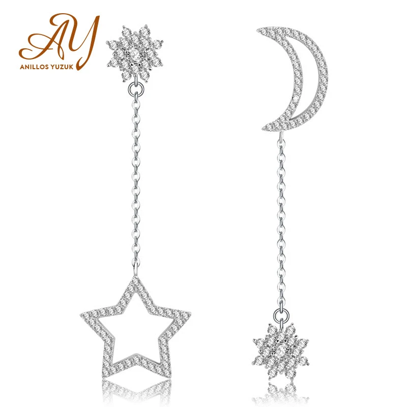 

Anillos Yuzuk High-quality 925 Sterling Silver Shining Star Clear Zircon Long Chain Drop Earring For Women Wedding Party Jewelry