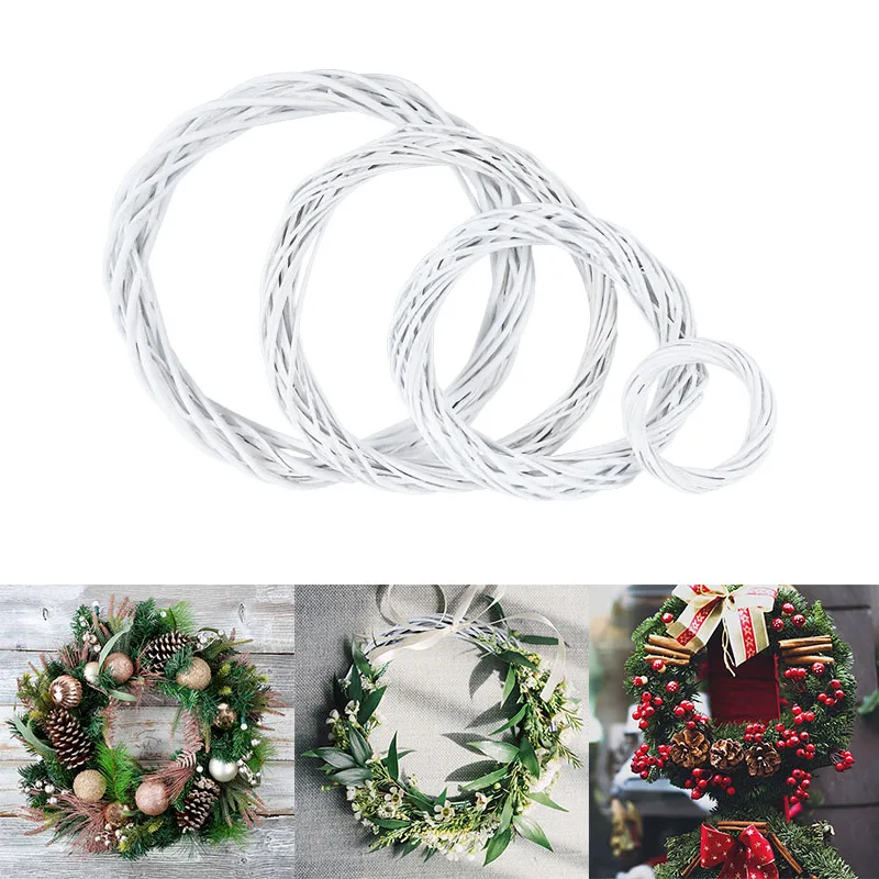 

10-30cm Rattan Ring White Wreath Garland Wicker Round Design Christmas Xmas Tree Hanging Ornaments DIY Floral Wedding Wreaths