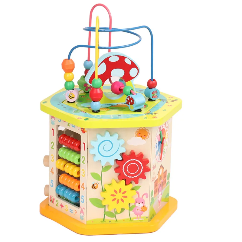 

Children Wooden Large Size Multi-functional Educational Large Bead-stringing Toy Treasure Chest Infants Early Childhood Intellec