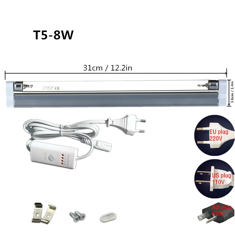 T5 8W ( 31cm ) Таймер УФС-стерилизатор, бактерицидный светильник, генератор ультрафиолетового озона, кварцевый дезинфекция, деодор, трубка для удаления пыли, клещ - Мощность в ваттах: T5 8W ( 31cm )