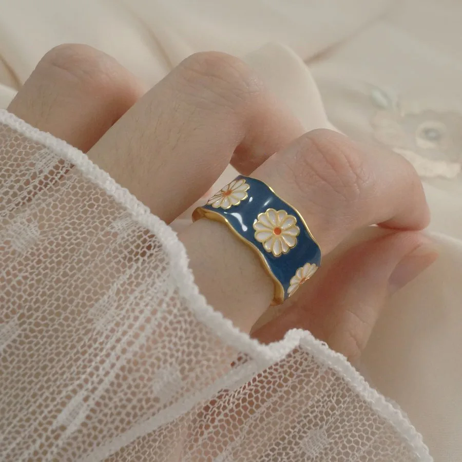 Moda flor estilo coreano corona anillos para las mujeres Punk de moda Vintage ciruela flor anillo pequeño esmalte flor anillos de pareja
