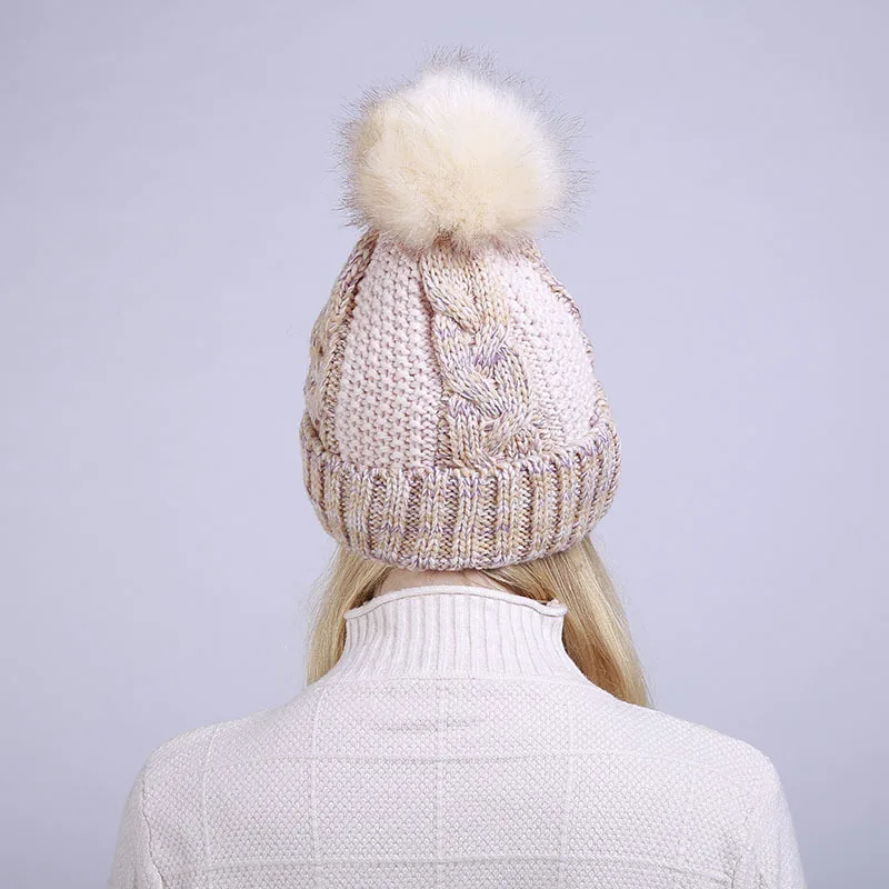 Женская Зимняя шерстяная шапка плюс бархат смешанный крест шапочка для завивки волос мяч теплый открытый лыжный трикотажный свитер шапка для девочек
