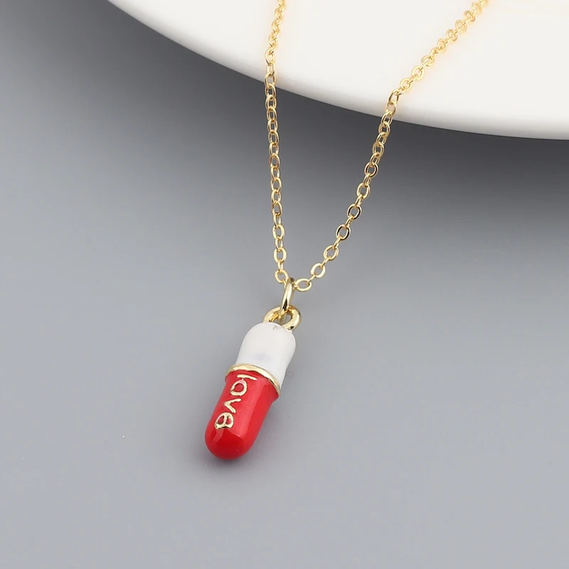 2021 New Summer Fashion Jewelry Simple Geometric Pill Charm Candy Neon Enamel Colorful Necklace For Girl 