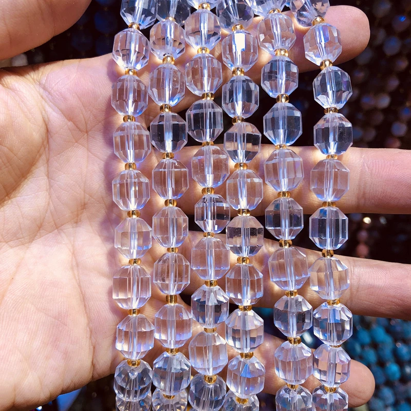 

Wholesale Natural Clear Quartz Beads,Hand Cutting Rock Crystal Bead10mm Faceted Gem Stone Loose Beads for jewelry,1string 15.5"