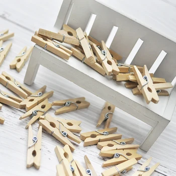 

Happymems 3*0.4cm 100PCS Mini Natural Clothes Pegs Decoration Wooden Clips Photo Paper Office Clothespins Crafts