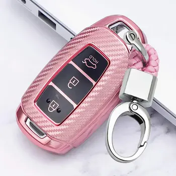 

Key Fob Cover for 2017-2019 Hyundai Veloster Santa FE i30 ix35 Remote Smart Entry Keyless,Carbon Fiber TPU Protector Case Skin
