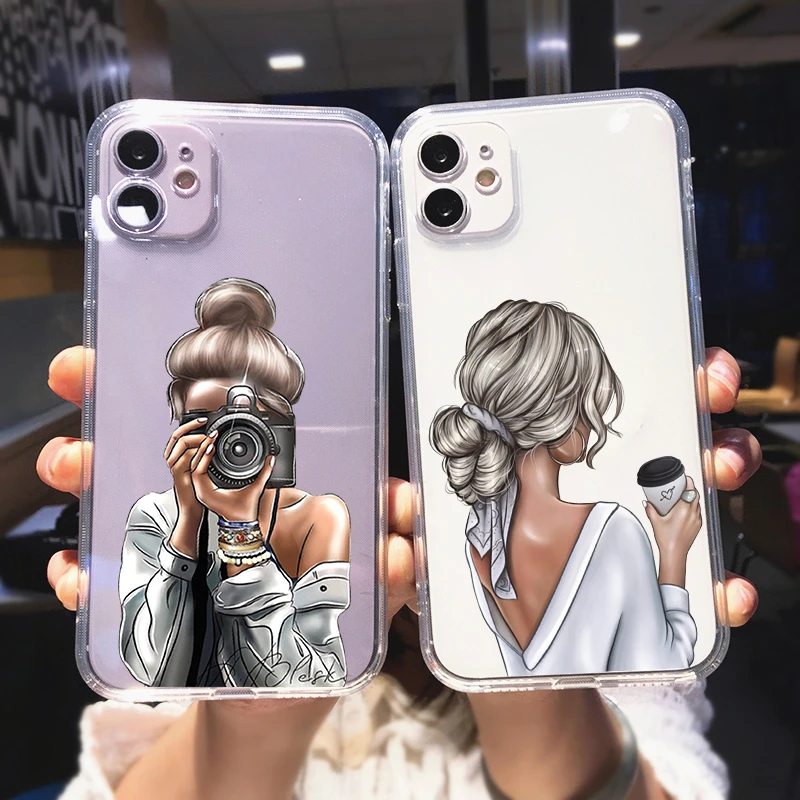 Lady Phone Case For Iphone 11 12 13 Pro Max Xs Xr 7 Se X 8 6plus Fashion Beautiful Girl Pattern Clear Soft Silicon Cover Coque Phone Case Covers Aliexpress
