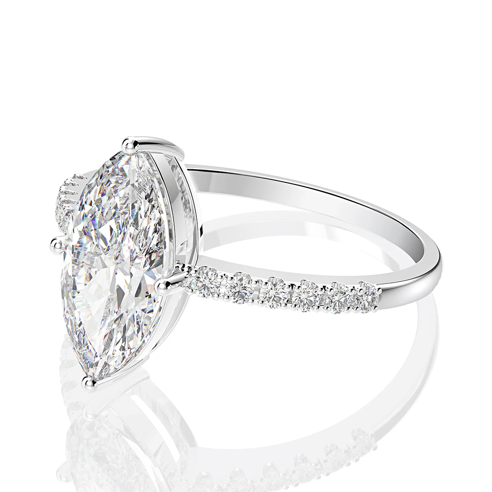 Wong Rain Luxury 925 Sterling Silver Marquise Created Moissanite Gemstone Wedding Engagement Ring Fine Jewelry Wholesale