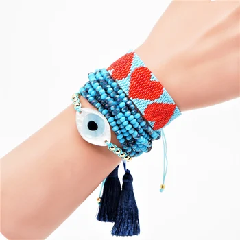

Rttooas Turkish Evil Eye Bracelet Women Heart Charm Bracelet Pulsera Mujer 2020 Crystal Tassel Jewelry Handmade Loom Beads