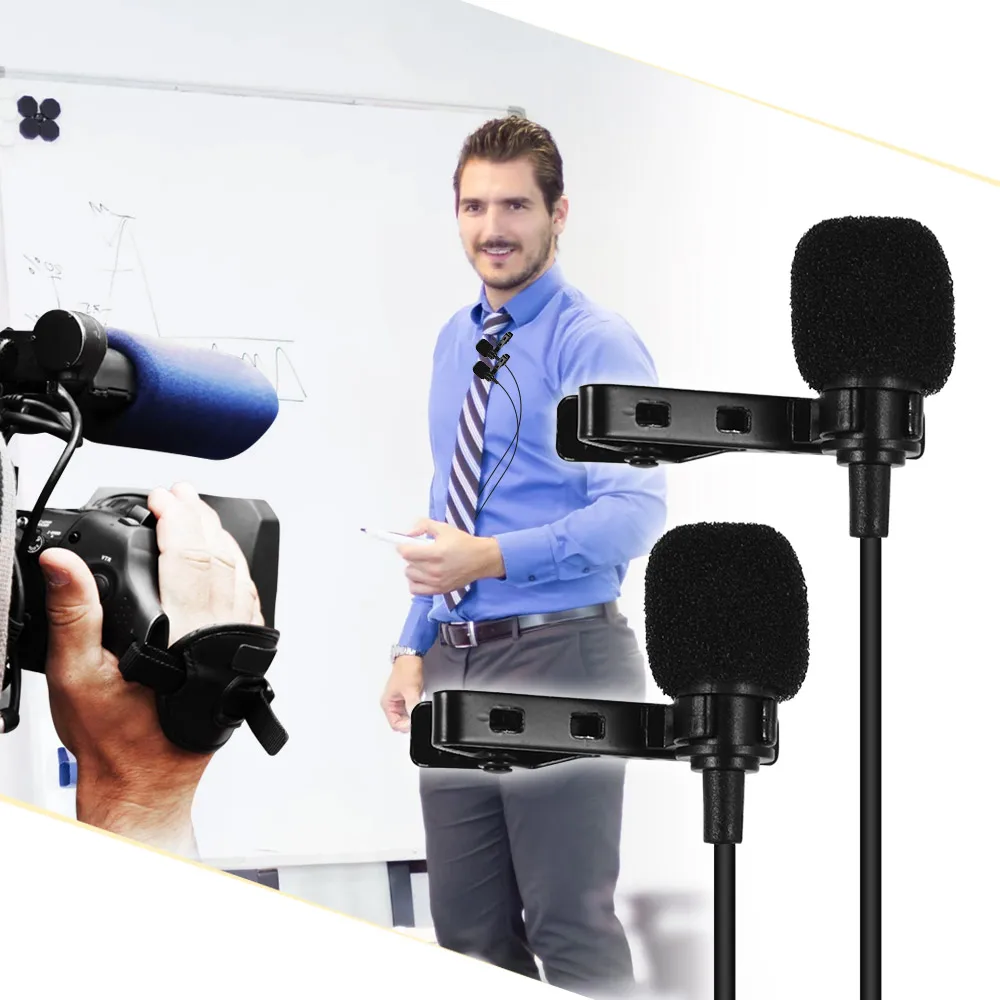 ACEMIC петличный микрофон с двумя головками, микрофон с отворотом, клип-на, с адаптером 6,5 мм для смартфона, DSLR, ПК, видеокамеры, Youtuber, видео