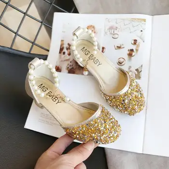 

Girls sandals children's Rhinestone high-heeled princess shoes kids girls sequin sandals student single shoes for party fashion