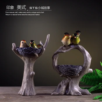 

VINTAGE CREATIVE RESIN RURAL BIRDS LOVERS STATUE HOME DECOR BIRD'S NEST CRAFTS ROOM DECORATION OBJECTS RESIN ANIMAL FIGURINES