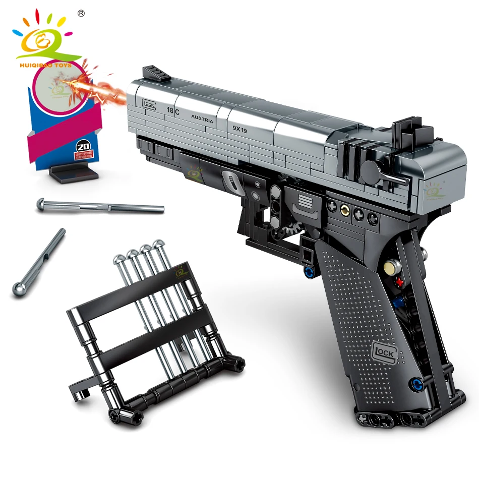 HUIQIBAO 387PCS P18 Signal Gun Model Building Block Set Military Weapon Bricks City DIY Creative Game Toys For Children Boy Gift