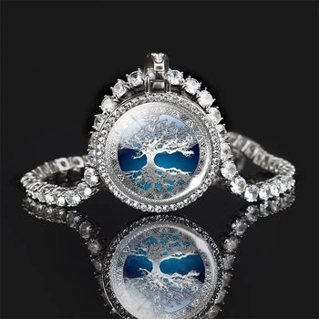 

Tree of Life Necklace Fashion France Zircon Crystal Chain Necklace for Women Men Life Tree Glass Cabochon Jewelry Gift