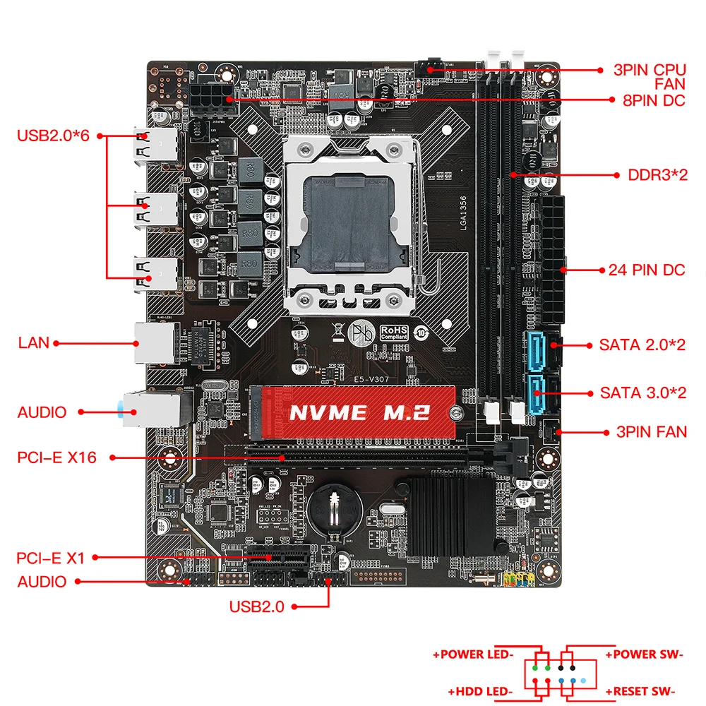 MACHINIST-Conjunto de placa base X79 LGA 1356 con procesador Xeon E5 2420, CPU de 16GB(2x8GB), memoria RAM DDR3 ECC M.2 NVME X79-V304 - Imagen 2