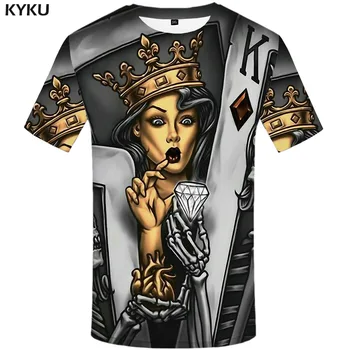 

KYKU Brand Skull T shirt Men Poker Tshirt Printed Beauty Shirt Print Skeleton Funny T shirts Vintage Anime Clothes Short Sleeve