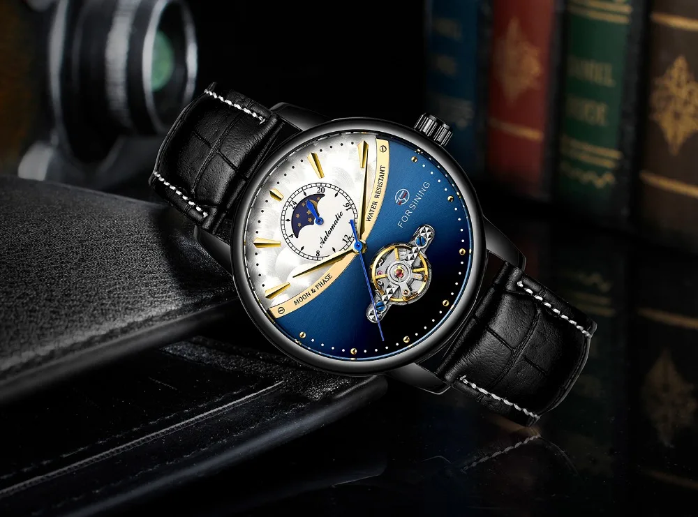 Forsining механические часы для мужчин Автоматический Tourbillon Moon Phase нержавеющая сталь Группа бизнес часы Relogio мужские часы