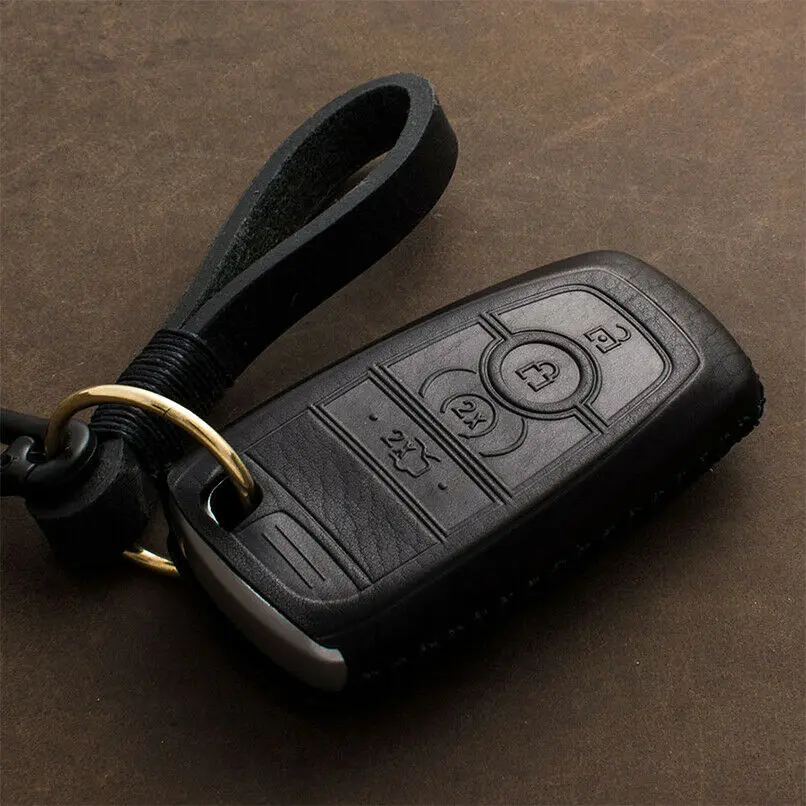 For Ford Fusion Mustang Explorer F-150 F-250 F-350 Genuine Leather Car Key Case Cover Bag Shell Remote Key Case