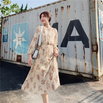 

2020 Spring Summer Clothes For Women Lantern Sleeve Dress Vintage Print Floral Vestidos Elegantes Ladies Dresses