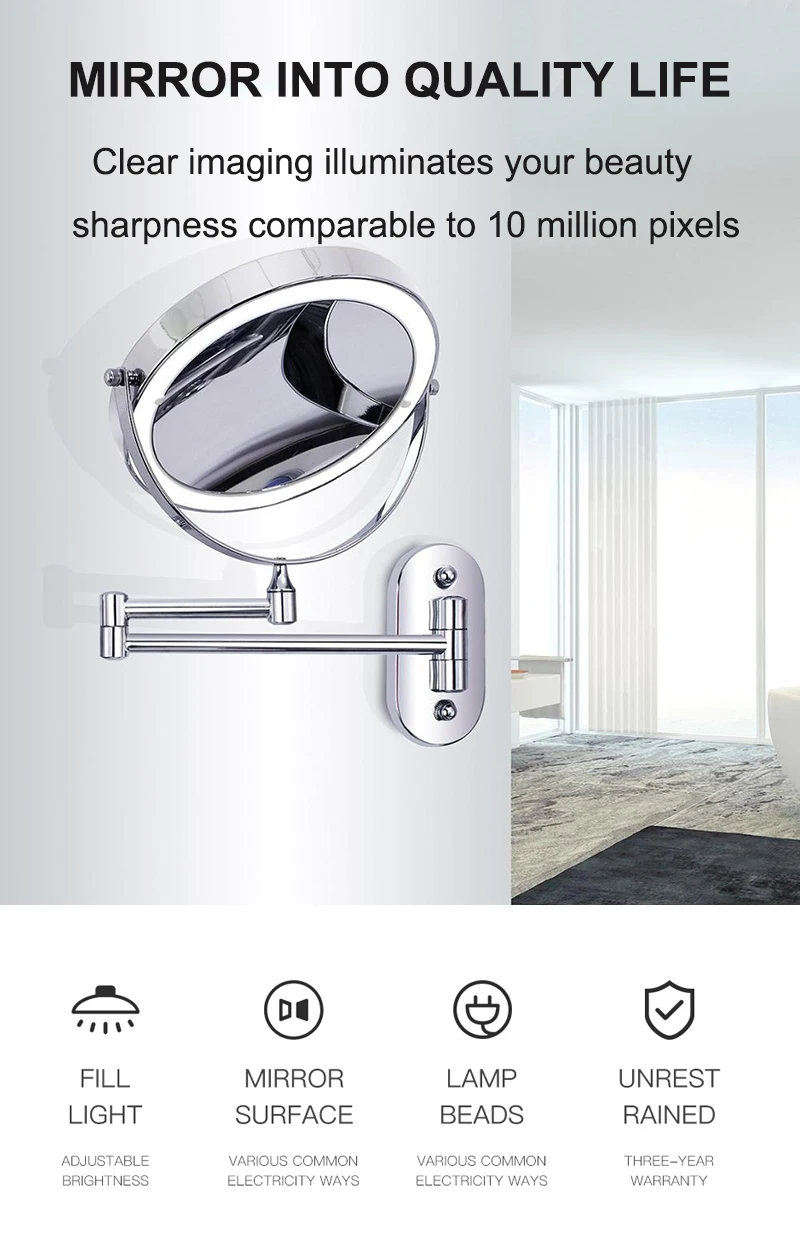 8 inch Wall Mounted Led Makeup Mirror 10X Magnifying Touch Bright Adjustable Bathroom Wall Mirrors Double Sided Vanity Mirror 01
