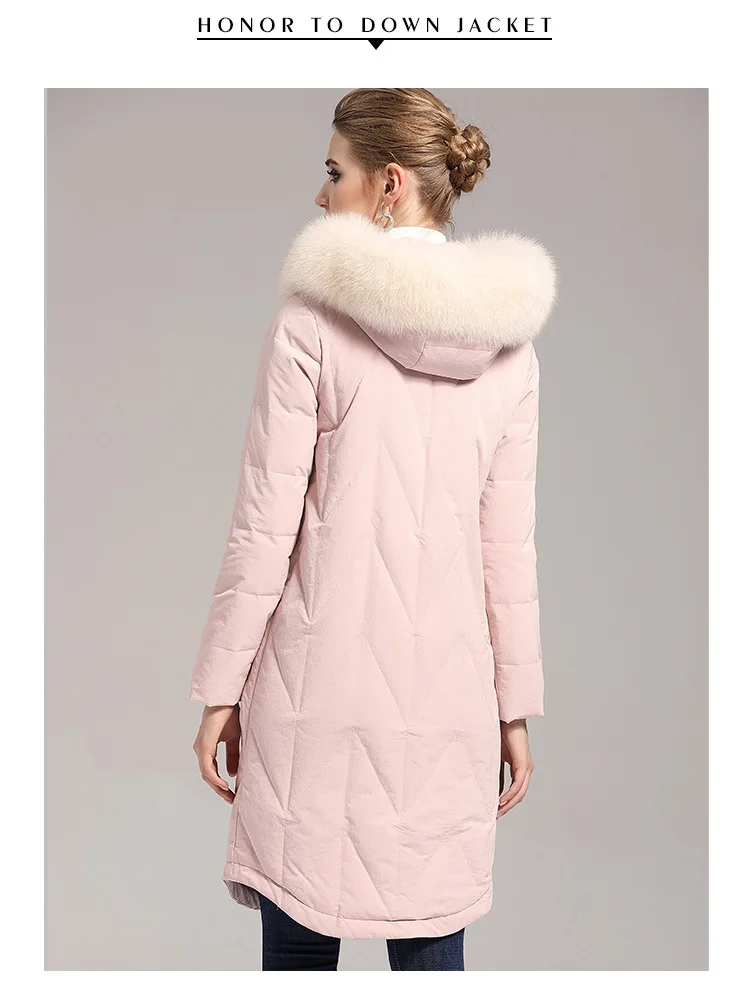 winter new down jacket women's thickening fashion temperament slim 90 down medium length large wool collar coat 402