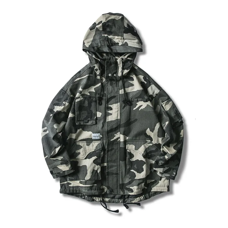 

YUECHE Autumn And Winter Men's New Casual Camouflage Hooded Jacket Multi-pocket Decoration Loose Vintage Cotton M-2XL