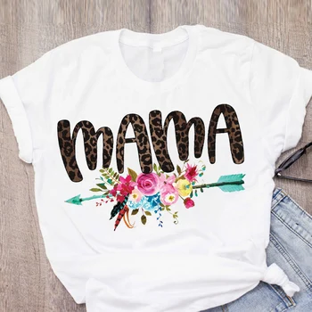 

Women Print Casual Mama Letters Love Flower Leopard Summer Lady Girl Womens Clothing Tops T-Shirt Shirt Tees Female T Shirt
