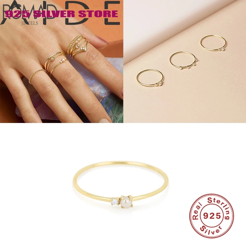 

Aide 925 Sterling Silver Finger Rings CZ Pearl Delicate Stackable Thin Charm Rings For Women Wedding Jewelry Bague anillos W5