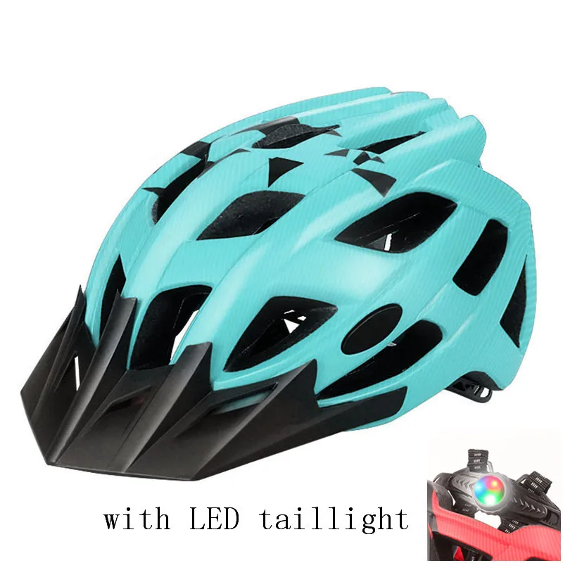with Light blue 23 вентиляционные отверстия велосипедный Аэро шлемы с 3 режимами светодиодный фонарь дорожный велосипед шлем для мужчин матовый Сверхлегкий XC Trail защитный шлем - Цвет: with Light blue