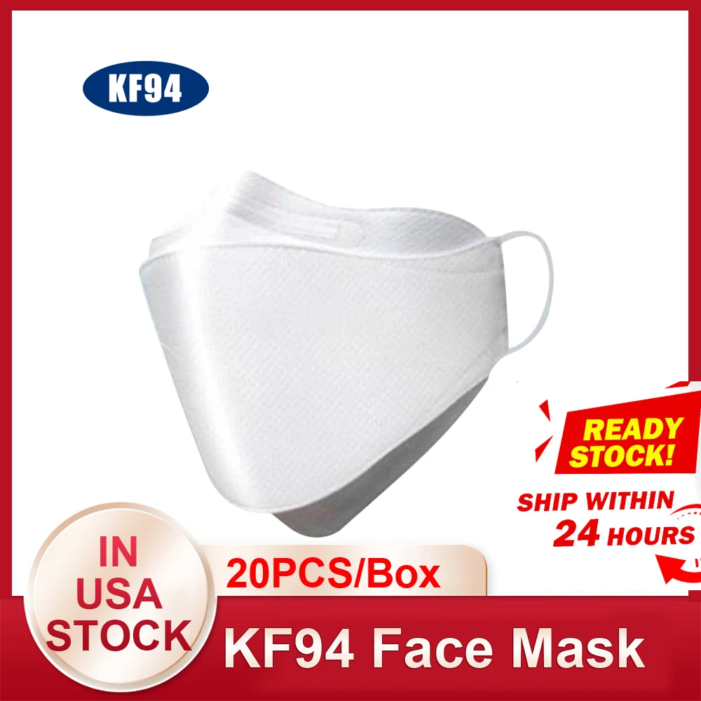 

KF94 Face Mask 20PCS/Box Triple Filter Mask 94% Filtration Adaptable Nose Bar 3 Layer Non-woven Fabric Protective Mask 20 Pcs