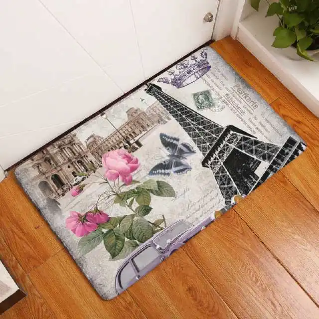 CAMMITEVER Vintage Floral Famous Building Paris Tower Floor Rug Doormat Mat Kitchen Carpet Toilet Rug Porch Doormat - Цвет: 2159-10