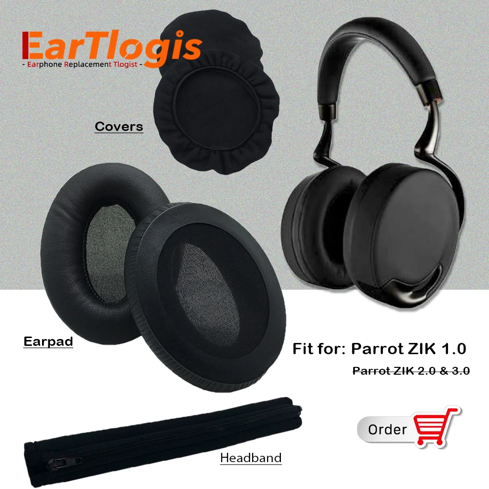 

EarTlogis Replacement Parts for Parrot ZIK 1.0 Headset Earpads Earmuff Stretch Cover Cushion Cups pillow Bumper Headband Sleeve