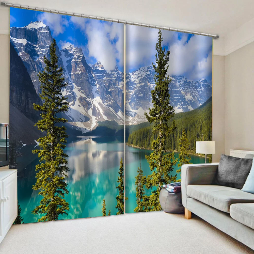 

New blue landscape nature scenery curtains Thick shading soundproof windproof curtain 3d stereoscopic curtains