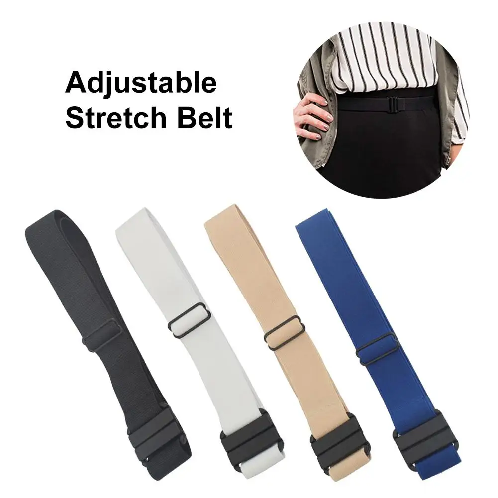 

Adjustable Stretch Belt No Show Flat Buckle Non-Slip Backing Simple Elastic Belt for Women Men
