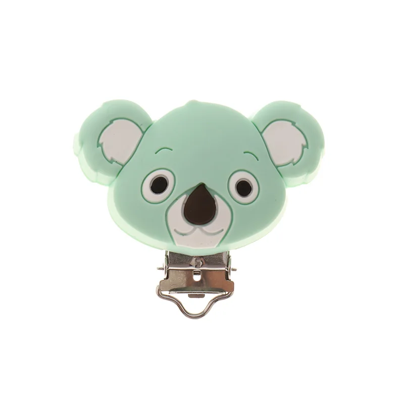 Fkisbox 2pcs Mouse Pacifier Clip Silicone Bead Baby Teether& Plastic Teething Accessories Nipple Clasps Toy DIY Round Koala
